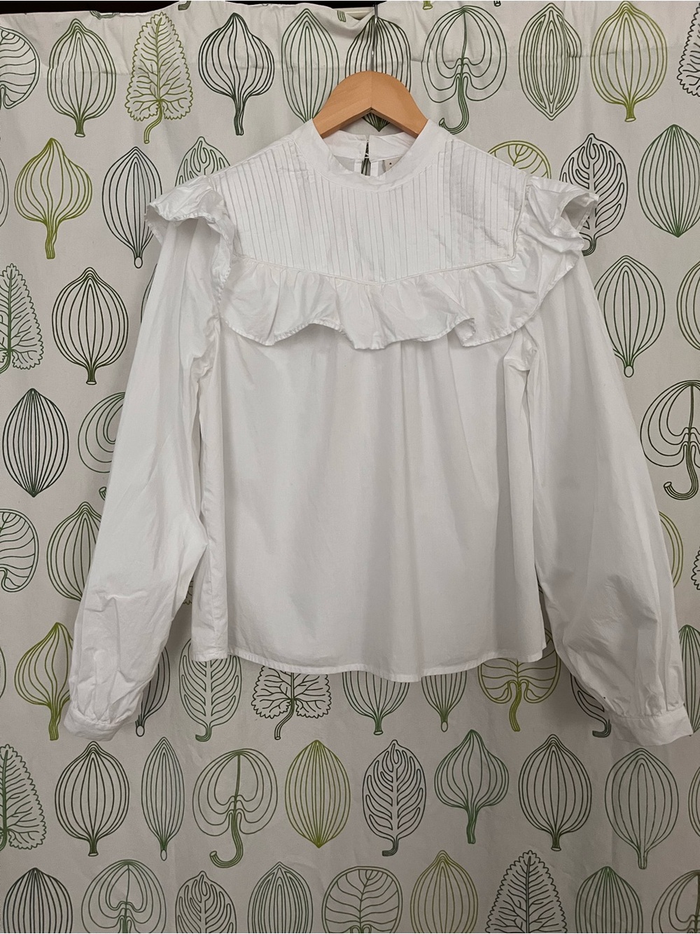 Women's White Cotton Ruffle Yoke Blouse